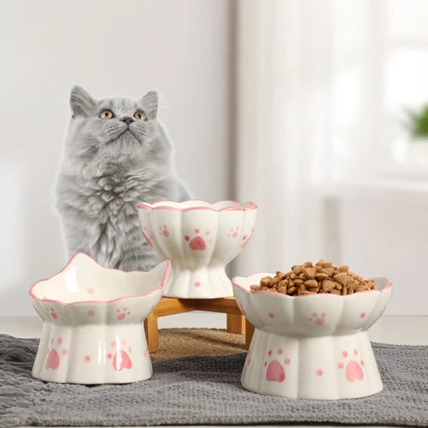 Ceramic Cat Food Bowl Elevated Feeders for Drinking and Eating