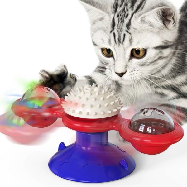 Cat Entertainment Set- Interactive Rotating Disk, Feather Teasers, Tumbler