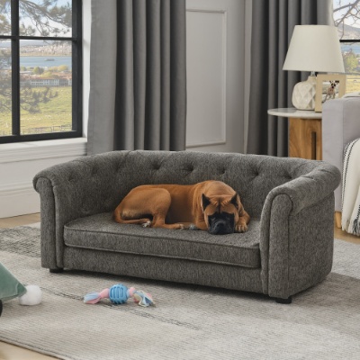 Pet Sofa With Arc-shaped Backrest And Armrests, Contemporary Rectangular Pet