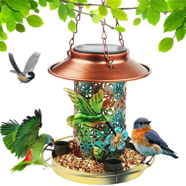 Solar Bird Feeder For Outdoors Hanging, Metal Wild Bird Feeder For Cardinals