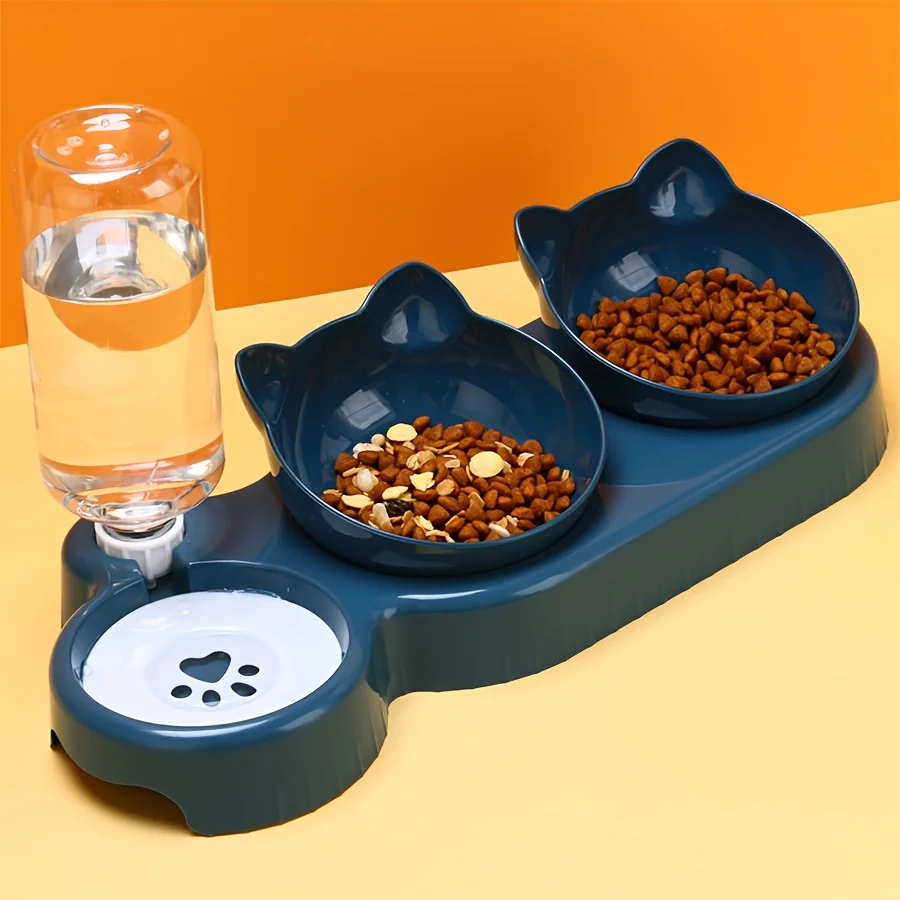 Pet Bowls With Water Feeder, 3 In 1 Ear Design Tilted Cat Water And Food Bowl Pet Bowls With Water Feeder, 3 In 1 Ear Design Tilted Cat Water And Food Bowl