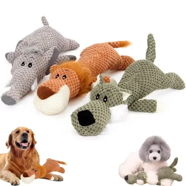 Large Dog Toy Bite-Resistant Sound Plush Toy Lion Wolf Elephant Cartoon
