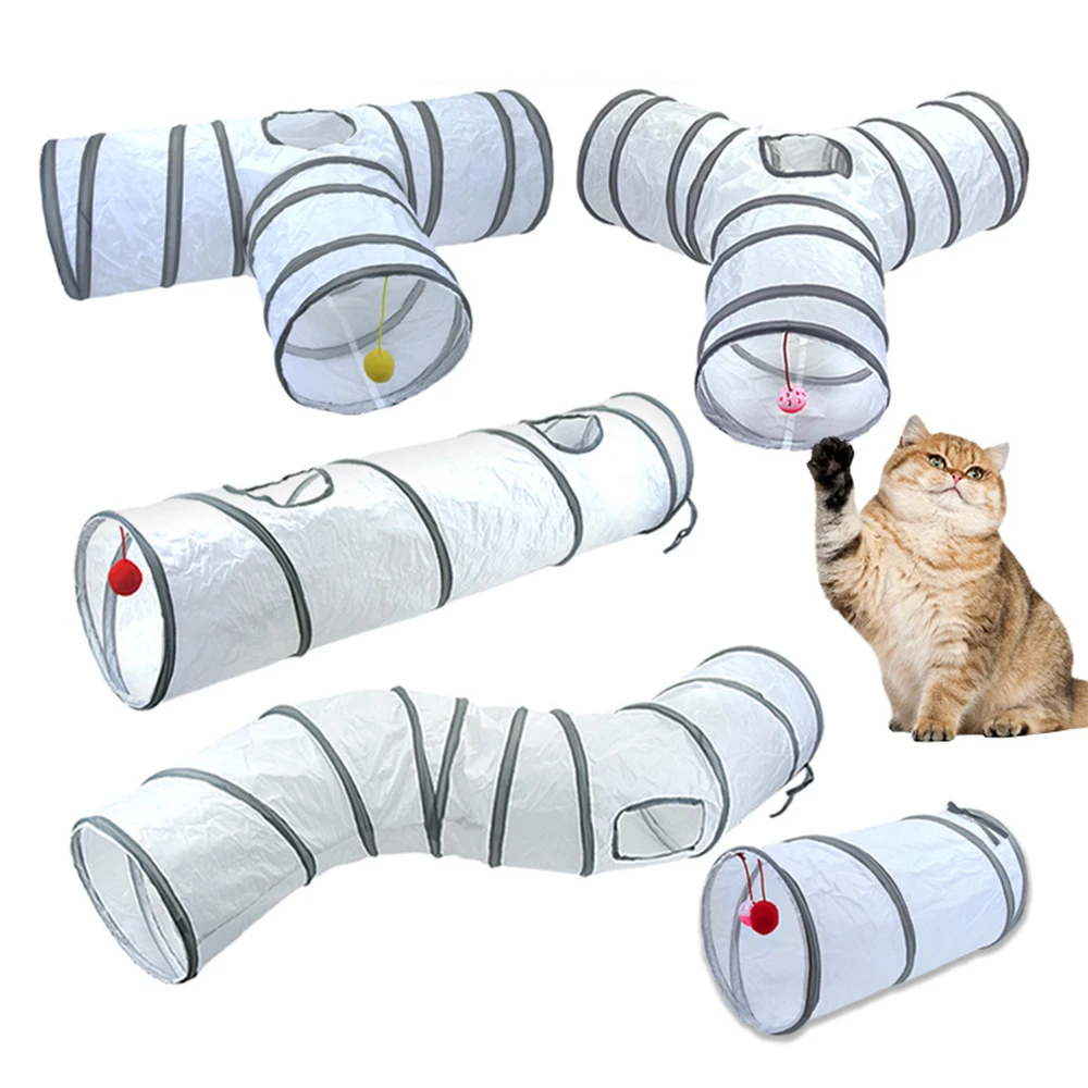 White Cat Tunnel Funny Kitten Toys Foldable Toys For Cat Pet Training Interactive White Cat Tunnel Funny Kitten Toys Foldable Toys For Cat Pet Training Interactive