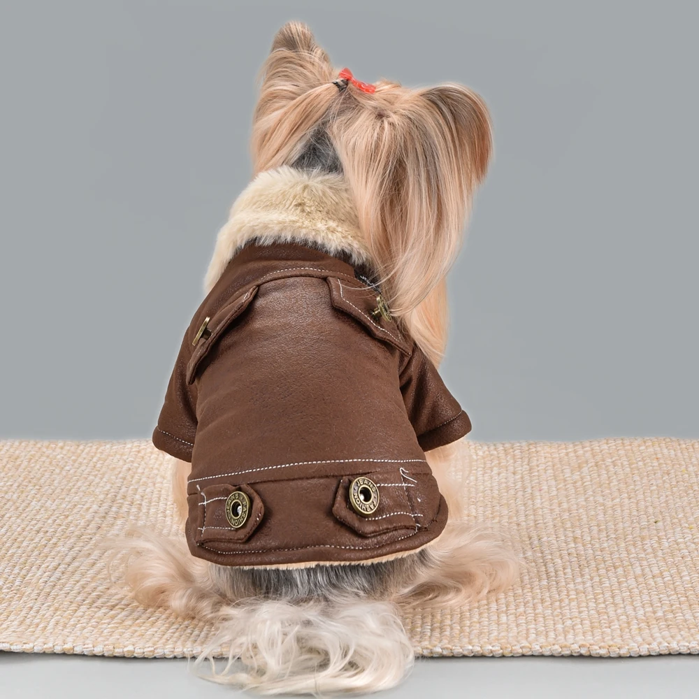 Fur Neck Coat And Jacket For Small Dog Leather Luxury Fall Winter Warm Fur Neck Coat And Jacket For Small Dog Leather Luxury Fall Winter Warm